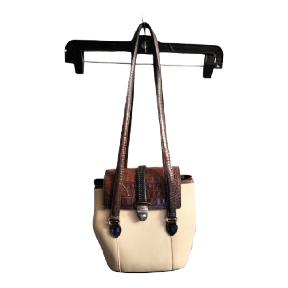 Brighton Women's Cream And Brown Embossed Trim Hand Bad Shoulder Bag.